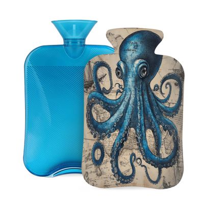 Hot Water Bottle with Soft Cover, Vintage Nautical Octopus, 2 L