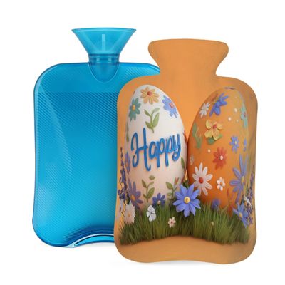 Hot Water Bottle with Soft Cover, Easter Eggs and Floral Pattern, 2 L Hand and Foot Warmer