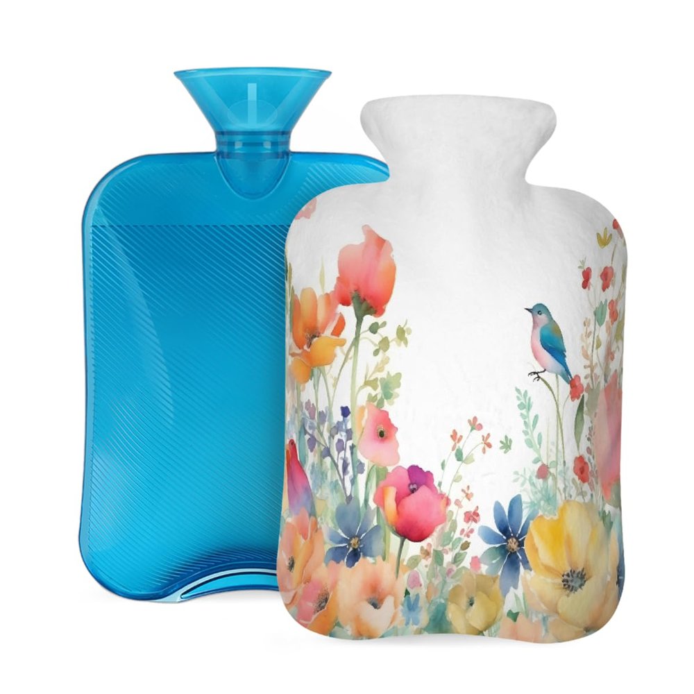 2-Liter Hot Water Bottle with Soft Watercolor Flower Cover