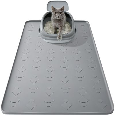 Cat Litter Mat 86 x 56 cm, Silicone, Non-Slip, Easy to Clean, Gray