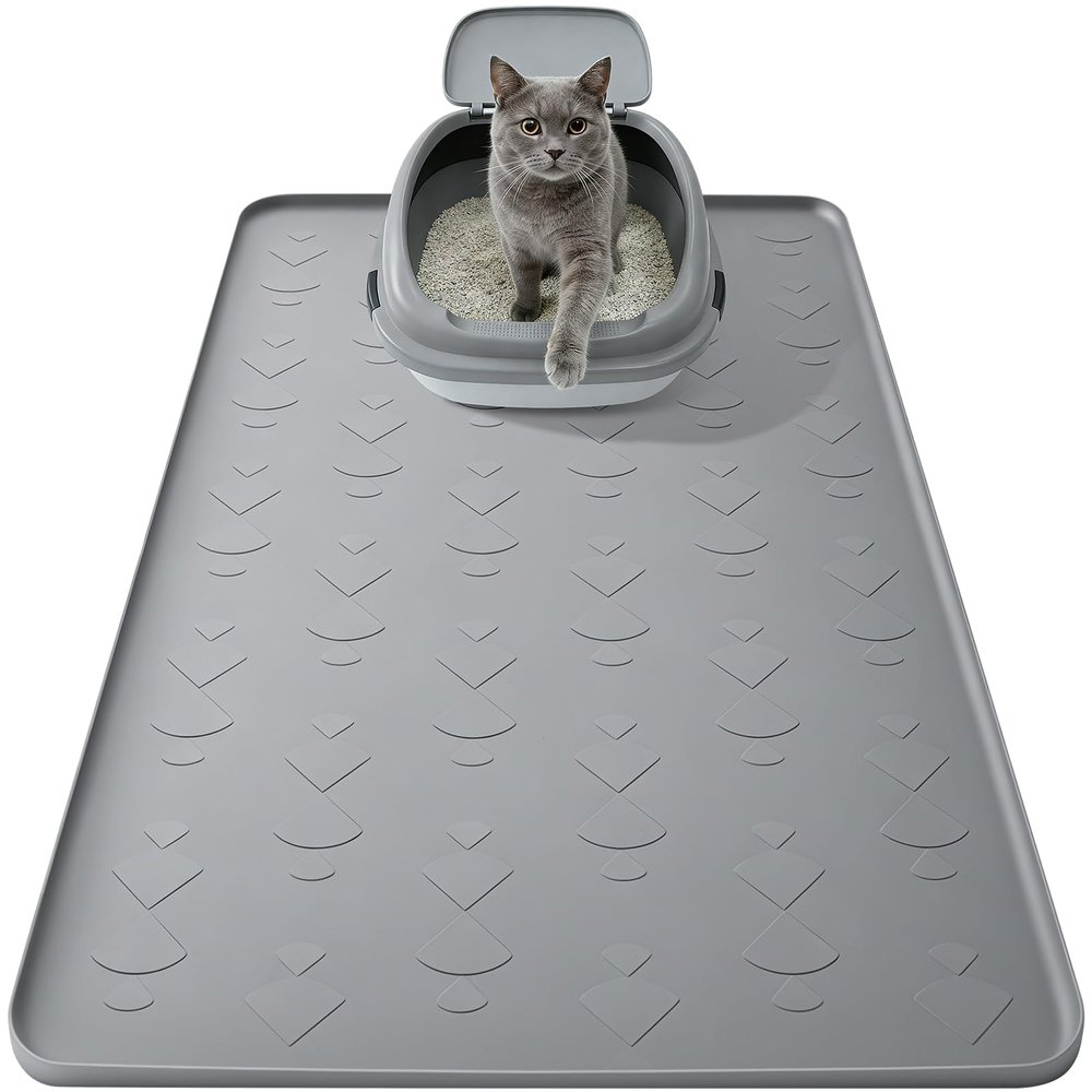 Cat Litter Mat 86 x 56 cm, Silicone, Non-Slip, Easy to Clean, Gray