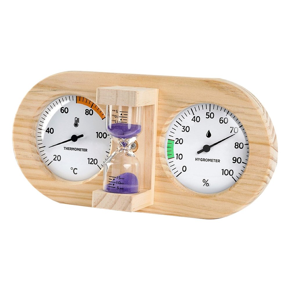 Yardenfun Dual-Dial Sauna Thermometer & Hygrometer with 15-Minute Sand Timer