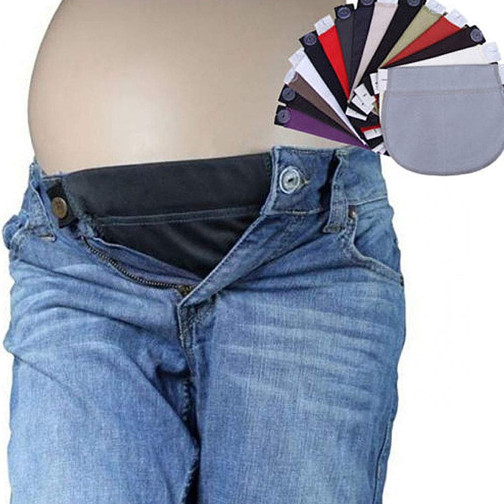 GOWENIC Waist Extenders, Comfortable Elastic Pregnancy Waistband Extenders for a Growing Belly, Soft Fabric, Adjustable Waist, 3-Piece Set (Plastic 2)