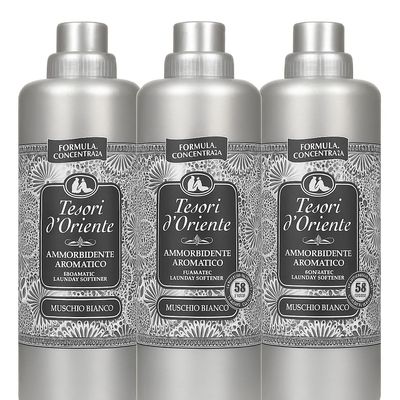 Tesori d'Oriente Muschio Bianco Fabric Softener, 3 x 1,160 ml | White Musk Scent | Concentrated Formula | 58 Washes per Bottle