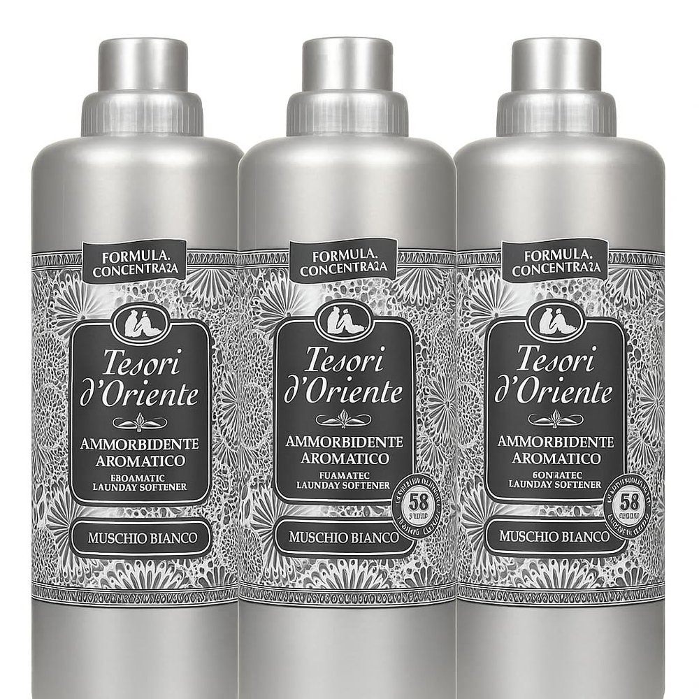 Tesori d'Oriente Muschio Bianco Fabric Softener, 3 x 1,160 ml | White Musk Scent | Concentrated Formula | 58 Washes per Bottle