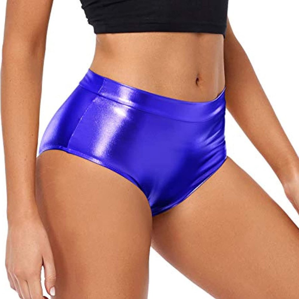 Women’s Metallic PU Leather High-Waist Wet-Look Shorts