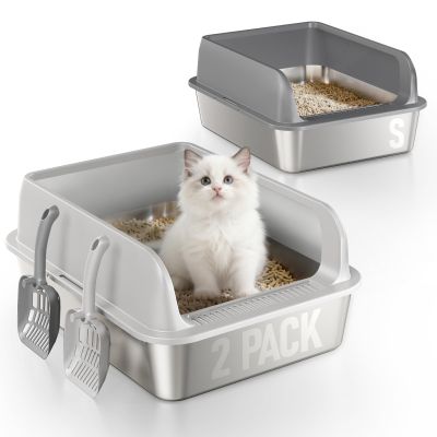 2-Pack Stainless Steel Cat Litter Boxes with Lids