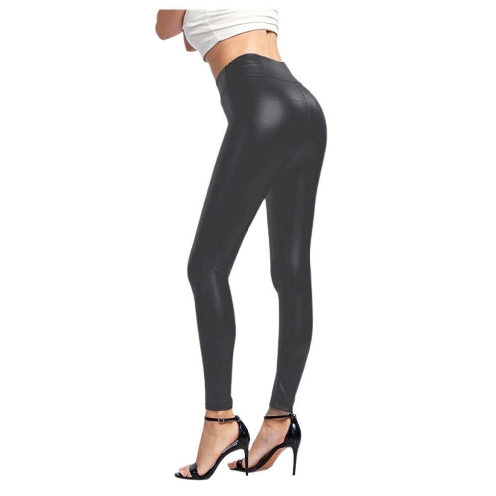 Celanisai Women's Shiny Wetlook Gothic Leggings with Buckles and Lacing