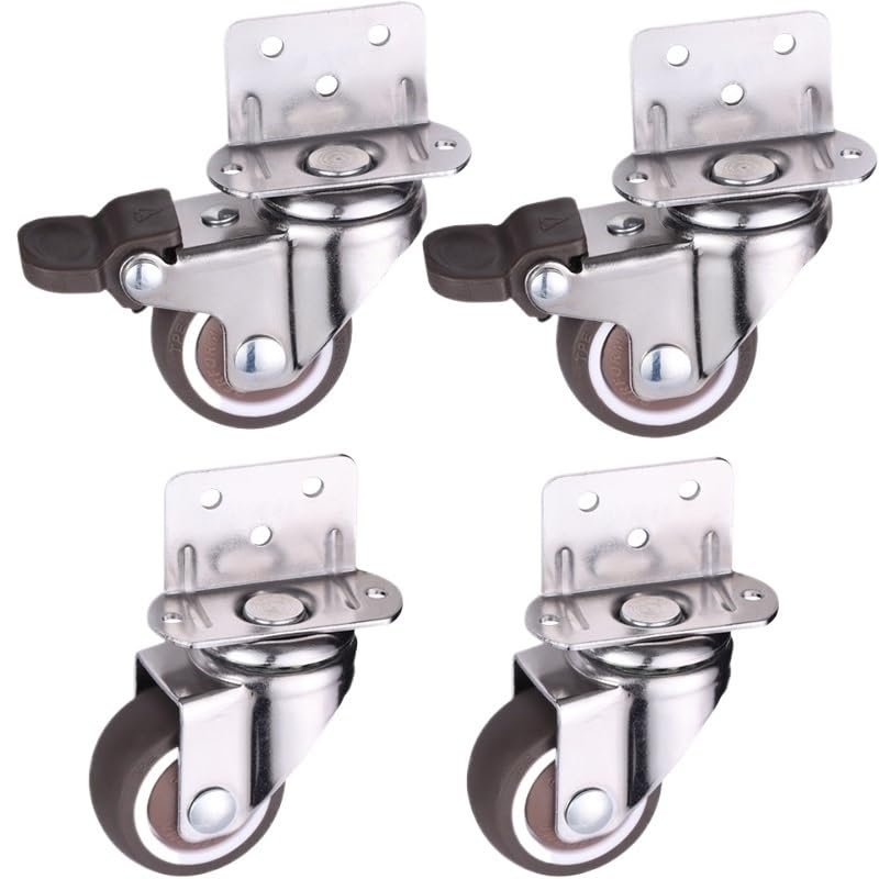 J-Shaped Quiet Swivel Casters, 4-Piece Set, Soft TPE, 2 Swivel/2 Braking, 1.5-Inch
