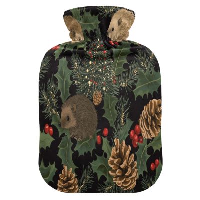 Hot Water Bottle, Hedgehog/Christmas Tree/Pine Cone, Fleece Cover, PVC, 2 L