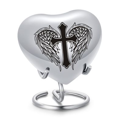BAOWIQI Heart Urn for Ashes, Small Keepsake Urn for Human or Pet Remains with Stand