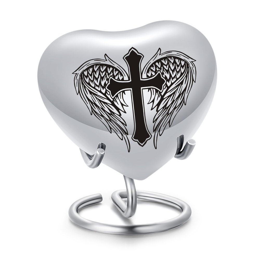 BAOWIQI Heart Urn for Ashes, Small Keepsake Urn for Human or Pet Remains with Stand