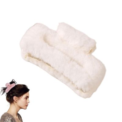 2PCS Soft Plush Hair Clips, Strong Hold, Non-Slip Hair Claws for Teen Girls and Women, White