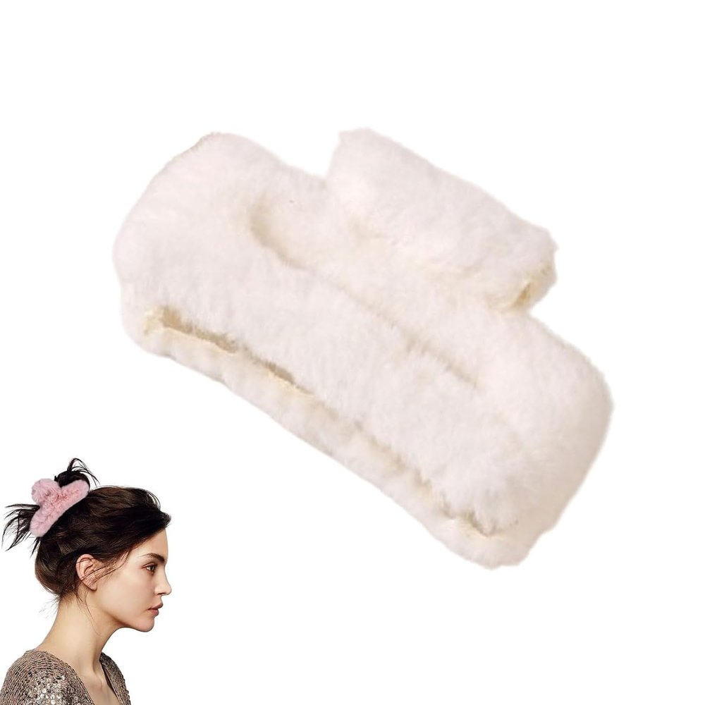 2PCS Soft Plush Hair Clips, Strong Hold, Non-Slip Hair Claws for Teen Girls and Women, White