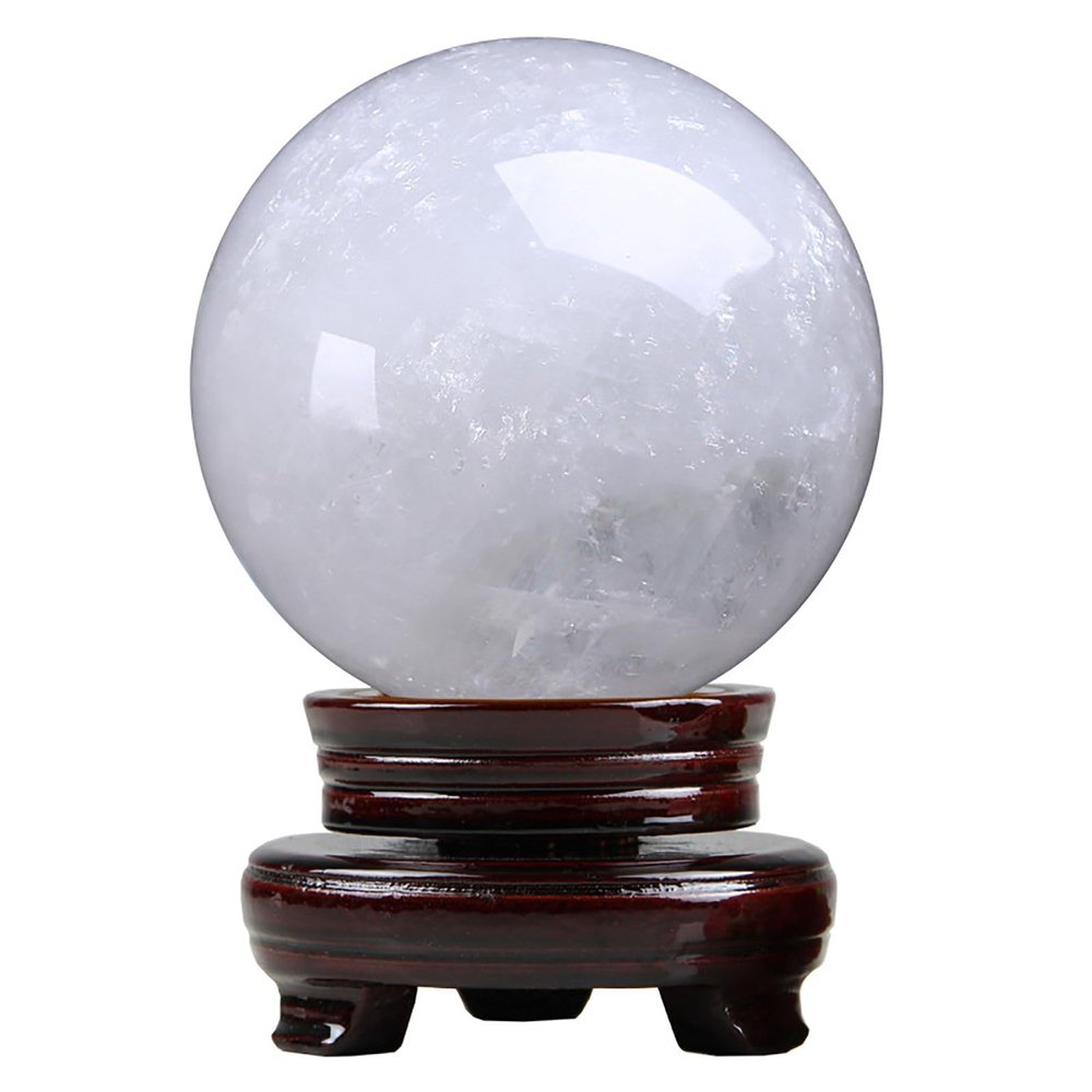 Natural Iceland Spar White Calcite Quartz Crystal Sphere, 70 mm (2.75 in), for Healing, Meditation, Fortune-Telling, Décor, Feng Shui & Halloween
