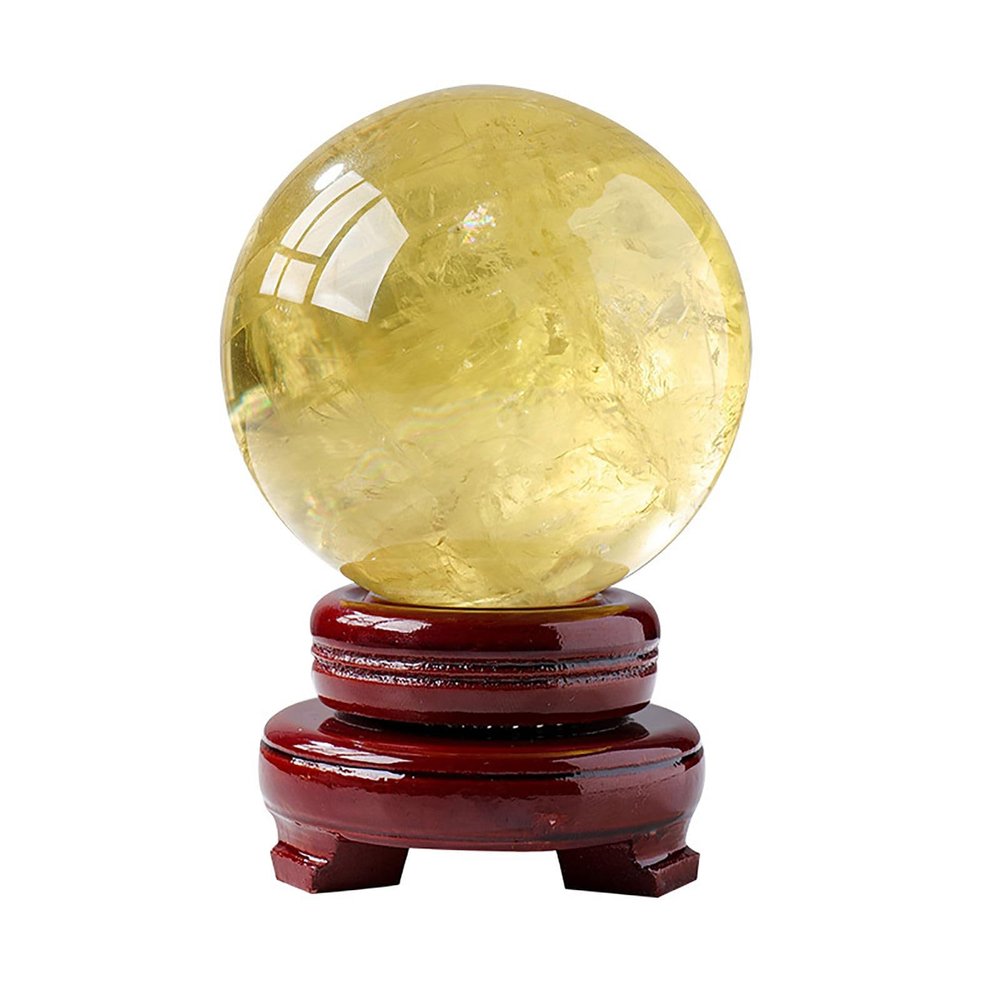 Natural Yellow Citrine Crystal Sphere with Stand, Feng Shui Table Ornament, Wealth and Success, 60 mm/2.36 in