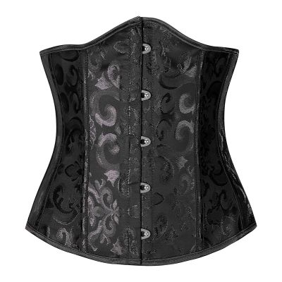 Women's Gothic Halloween Corset Top with Floral Print, Front Closure and Lacing