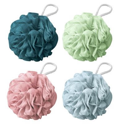 flintronic 4-Piece Bath Sponge Set, 60 g Shower Loofah Poufs, Pink, Blue, Green & Dark Blue