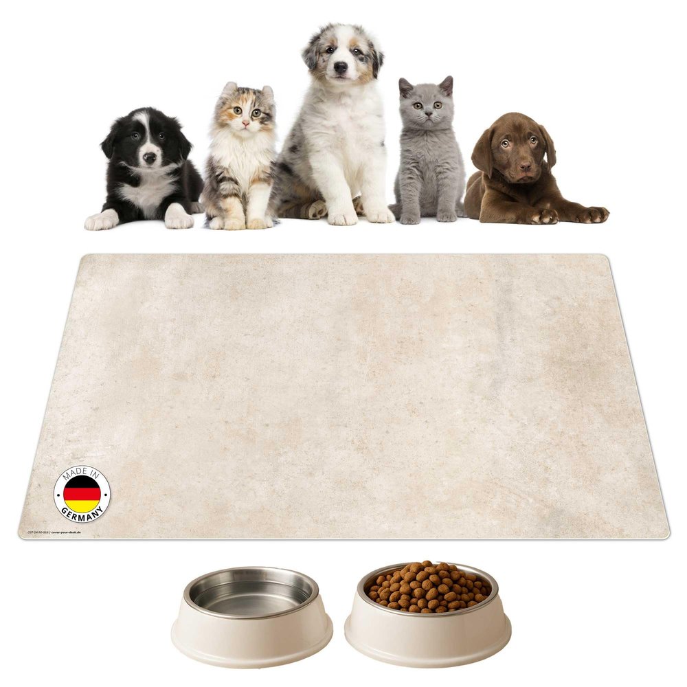 Pet Bowl Mat | Beige Premium Vinyl Feeding Mat for Dogs and Cats - 60x40 cm