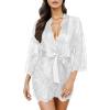 Women's Lightweight Satin Kimono Robe with Belt, V-Neck (25, XXL) view 2