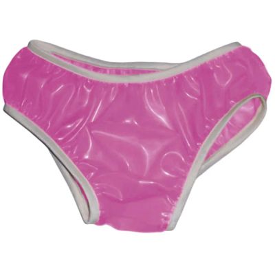XUOUP Adult Incontinence PVC Briefs, Waterproof Reusable Transparent Diaper Cover, Pink, 2XL