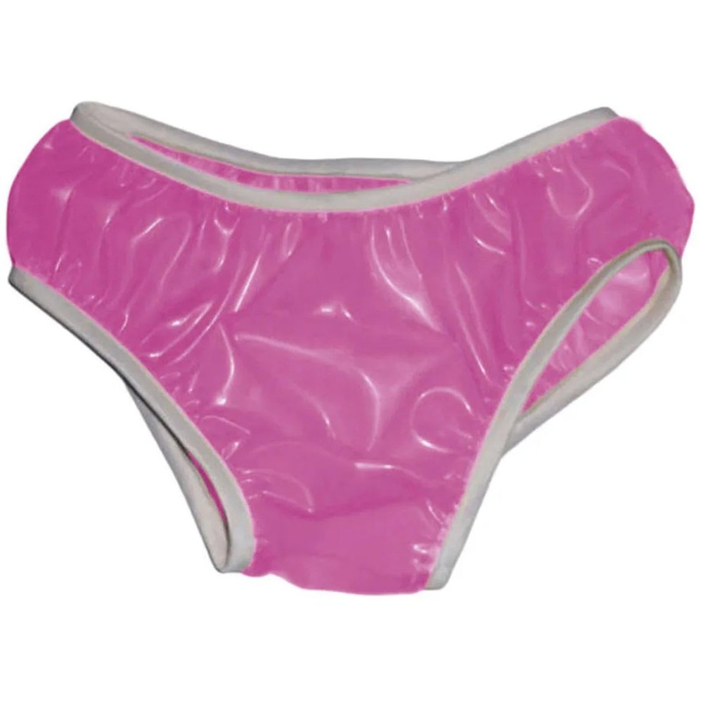 XUOUP Adult Incontinence PVC Briefs, Waterproof Reusable Transparent Diaper Cover, Pink, 2XL