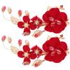 DECHOUS 2-Piece Bridal Hair Clips with Red Pearls and Rhinestones view 1