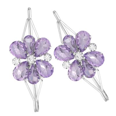 2-Piece Rhinestone Hair Clips for Women, Violet Glass and Metal