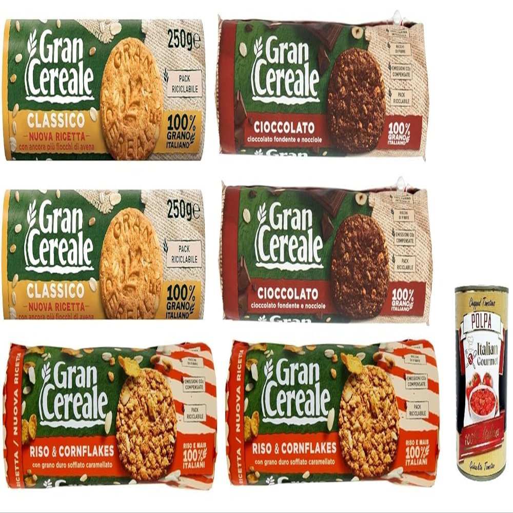 Italian Gourmet Gran Cereale Whole Grain Breakfast Cookie Mix, 6250 g, 3 Varieties, with Italian Gourmet Polpa