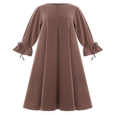 ODIZLI Women's Muslim Abaya Long-Sleeve Tie-Cuff Prayer Dress, Khaki, Medium