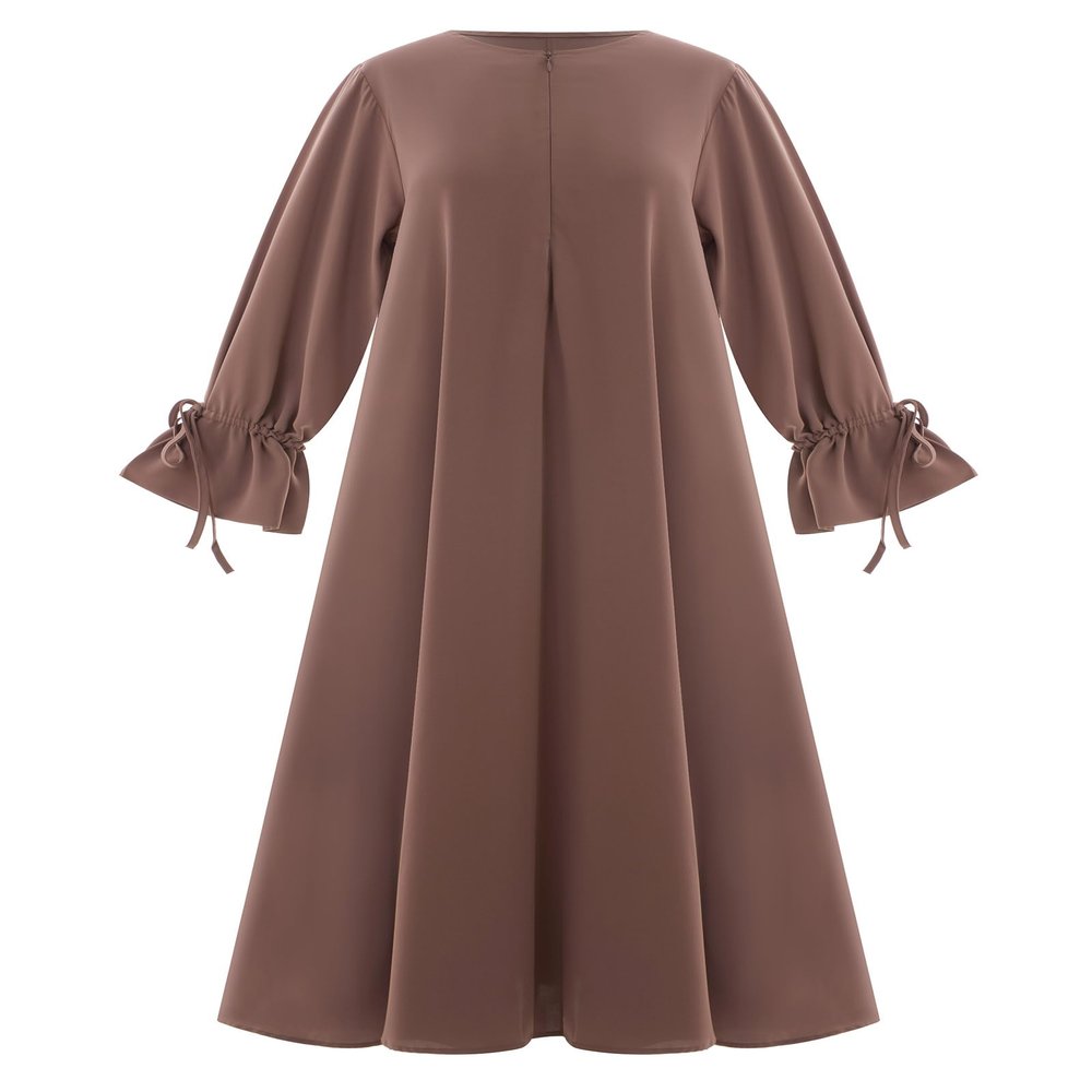 ODIZLI Women's Muslim Abaya Long-Sleeve Tie-Cuff Prayer Dress, Khaki, Medium
