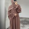 ODIZLI Women's Muslim Abaya Long-Sleeve Tie-Cuff Prayer Dress, Khaki, Medium view 3