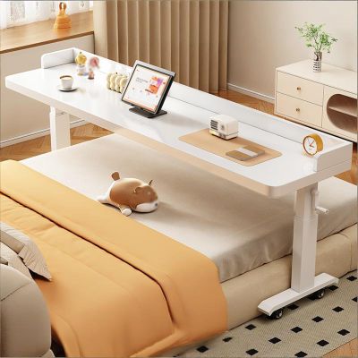 Height-Adjustable Computer Desk with Hand Crank, Rolling Bed Table with 360, Sturdy Laptop Table for Hospital and Home (White 3, 240 cm/94.4 in)