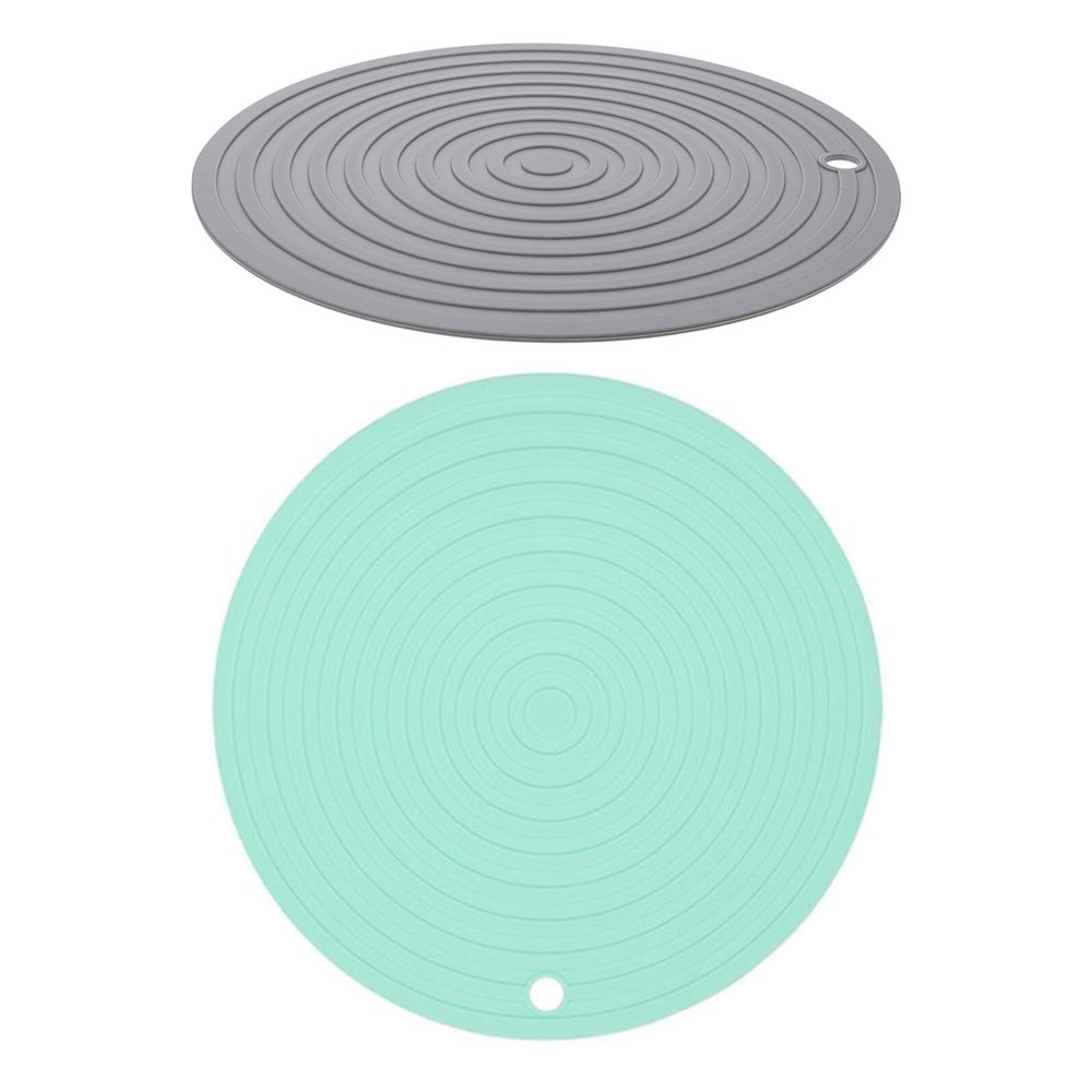 Parliky 2-Pack Silicone Pet Feeding Mats, Gray and Green, Non-Slip, Heat-Resistant, Food-Grade, Reusable