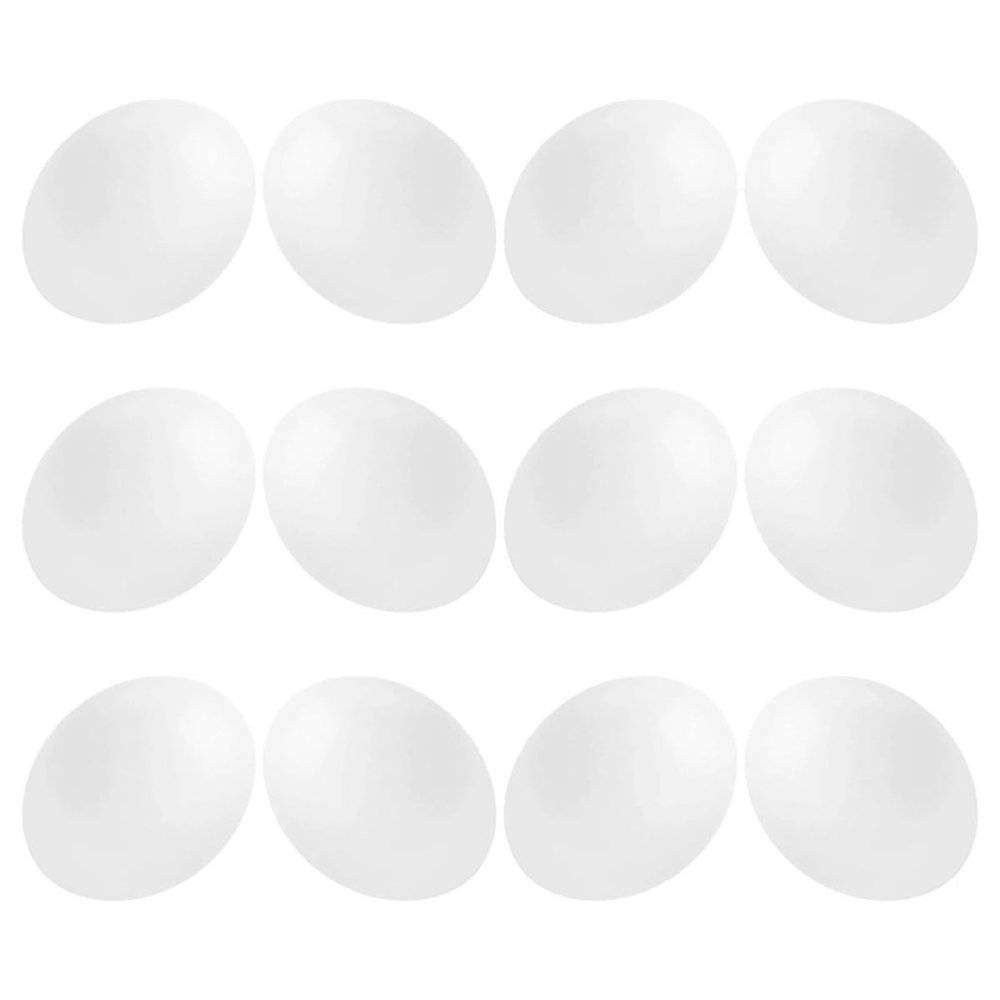 12 Artificial Plastic Bird Eggs, White, for Canaries