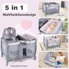 DREAMADE 5-in-1 Baby Travel Crib with Mattress, Changing Table, Wheels, Carry Bag, Music Box and Hanging Toys, Pink view 2