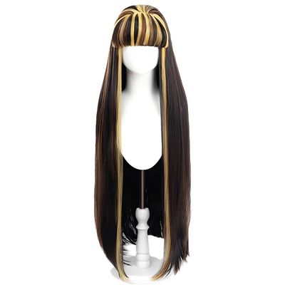 CGVG Long Black and Pink Cosplay Wig with Bangs for Halloween, Cosplay, Carnival, Mardi Gras, and Theme Parties (Black, Brown, Yellow)