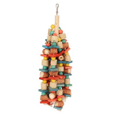 YYALYYON Chew Toy for Parrots, Colorful Hanging Wood and Corncob Toy for Parakeets and Cockatiels