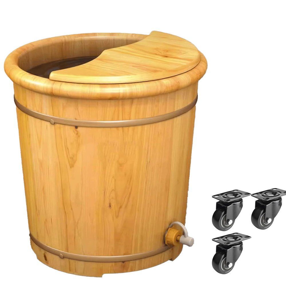Wooden Foot Spa Bucket with Lid, Relaxing Foot Bath for Stress Relief, Pedicures, and Home Spa Use