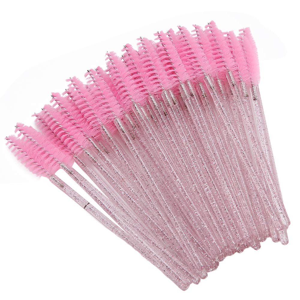 Yechiry 50-Pack Nylon Mascara Spoolie Brushes, Flexible Spiral Design, Disposable and Portable, Pink