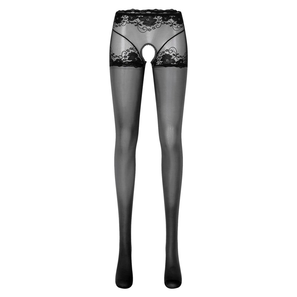 Generic Women's Sexy Lingerie Oil-Glossy Crotchless Tights, Stretchy Sports Lingerie (Black, XL)