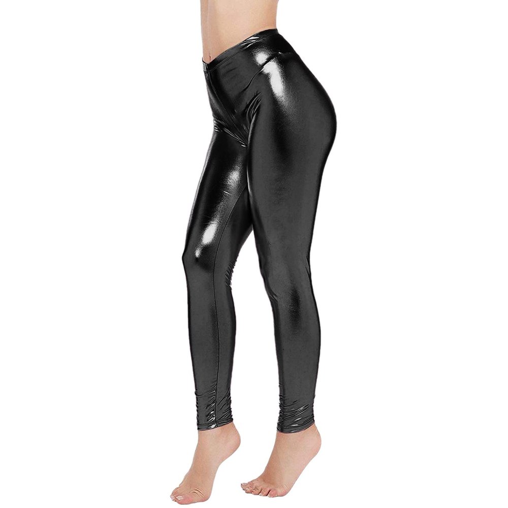 Women's Sexy Lingerie Pure Color Stretch Slim Leather Leggings (Black, XL)