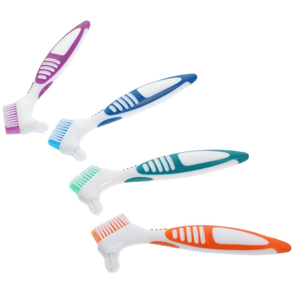Double-Head Denture Brush, 4-Pack, PP and TPE