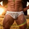 ohyeahlady Men's Lace Mesh Jockstrap Thong, Open Back, White view 2