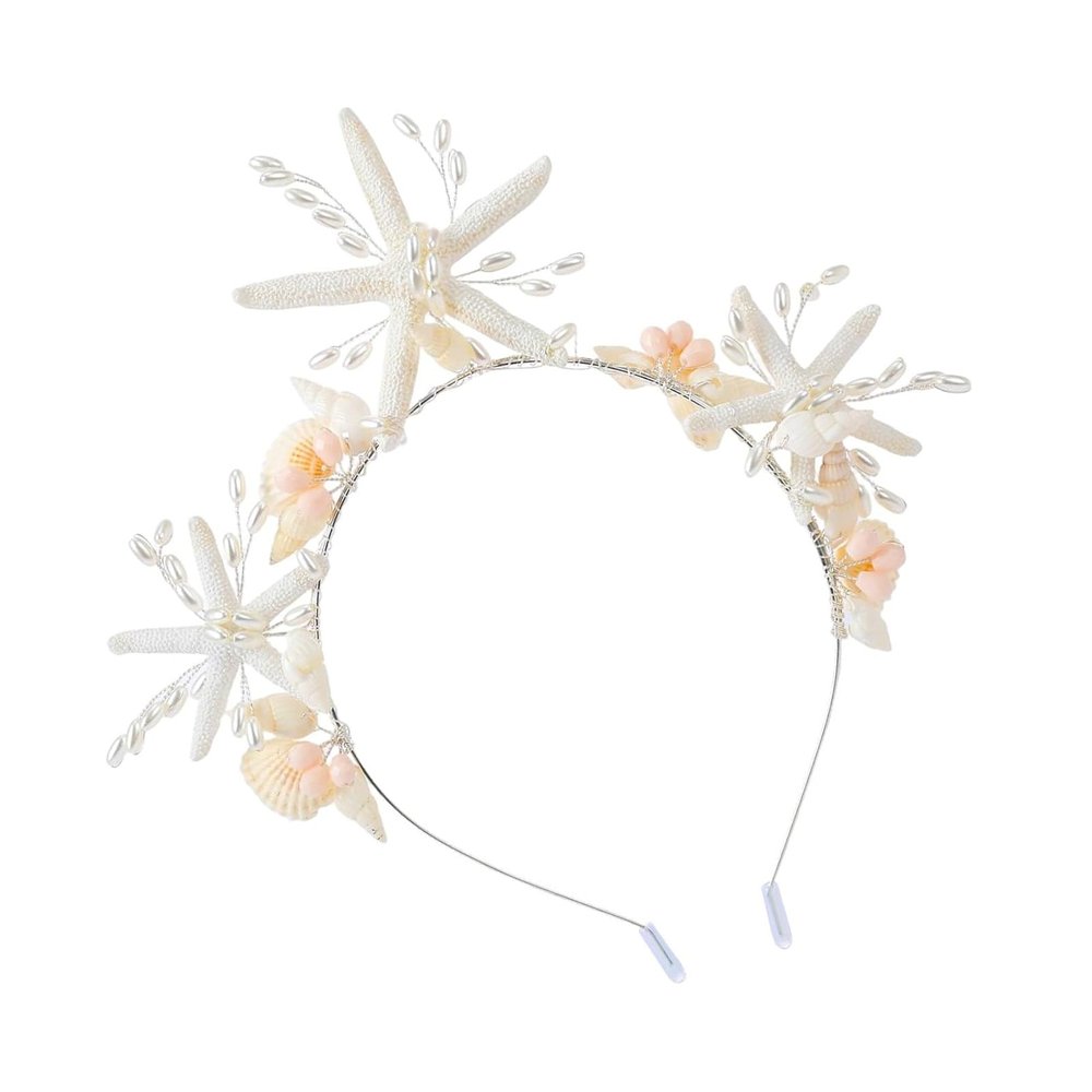 Elegant Mermaid Hair Crowns with Pearls, Starfish, and Shells for Women and Girls, Beach Weddings