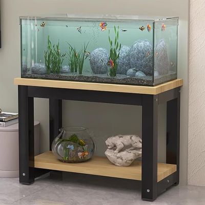 Sturdy Metal Aquarium Stand with Storage, 2-Tier Aquarium and Reptile Shelf, MDF, Plant Stand, Beige and Black, 70 x 40 cm