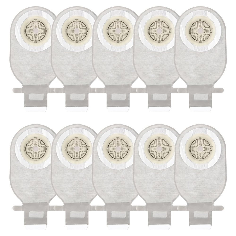 10 Colostomy Bags, One-Piece Ostomy Bag with Air Outlet, Hook-and-Loop Closure, Cut-to-Fit (15–57 mm)