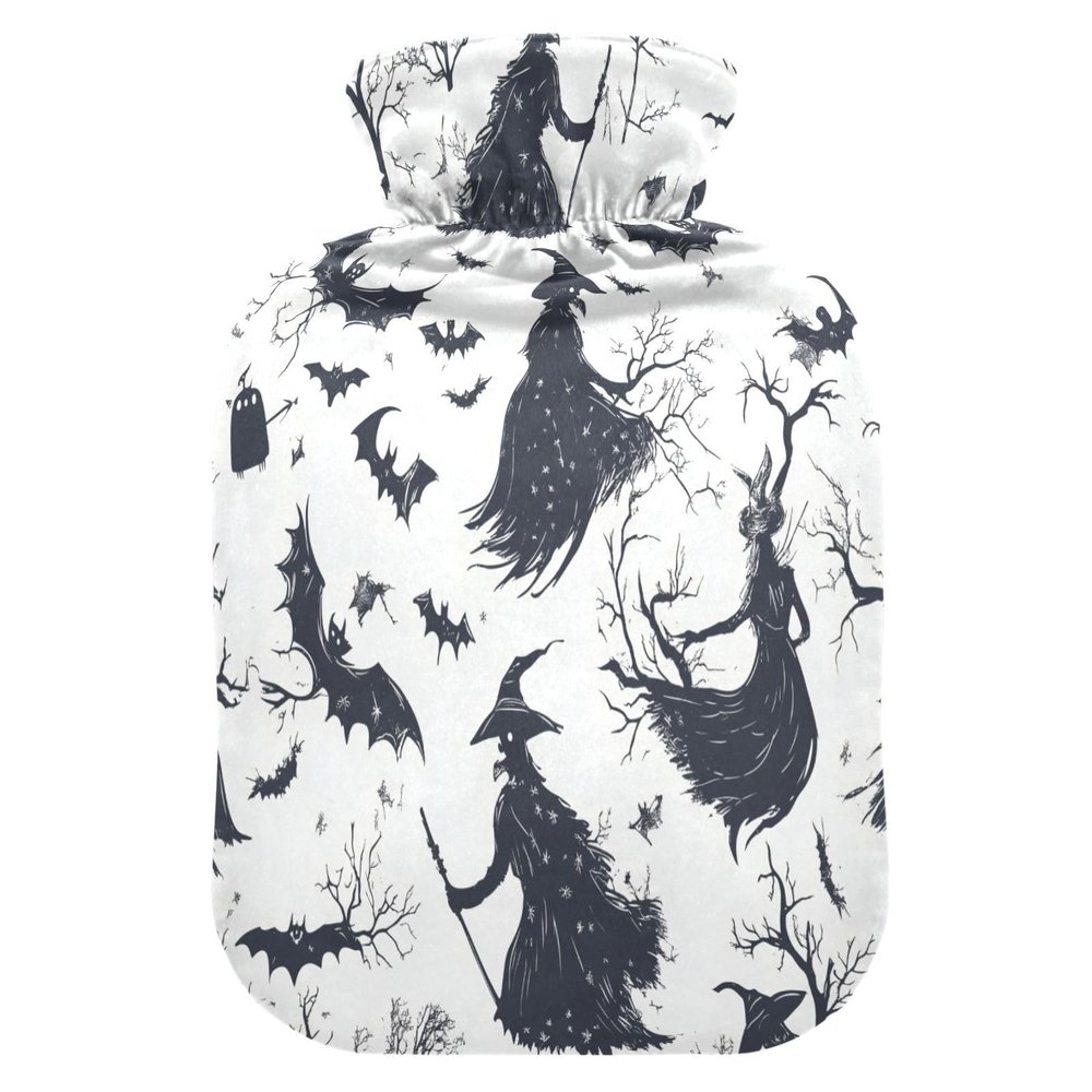 Hot Water Bottle with Bat Design, Fleece Cover, PVC, 2 L