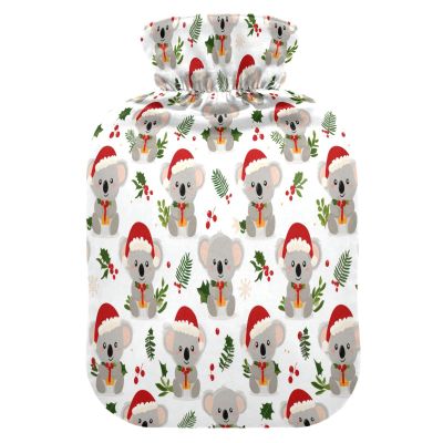 Koala Holly Leaf Print Hot Water Bottle with Fleece Cover, 2 L