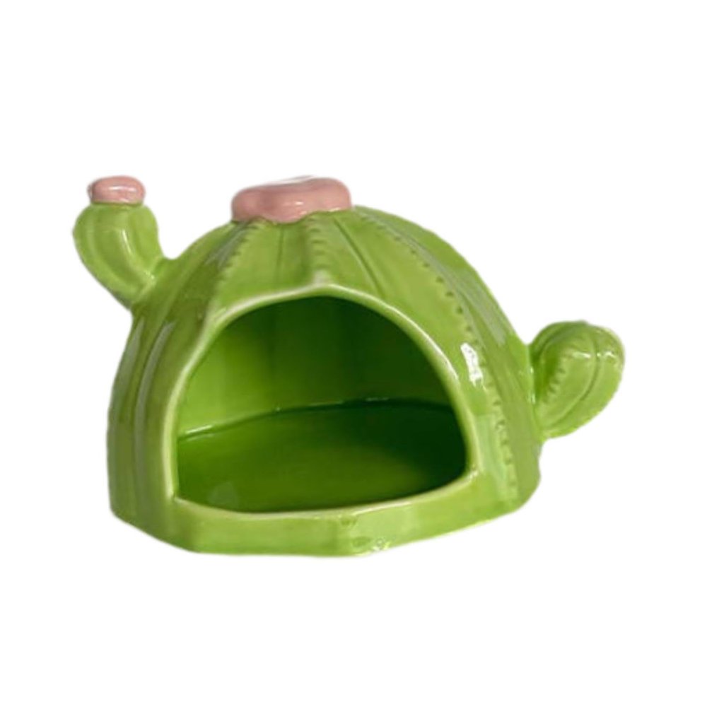 Aymzbd Green Ceramic Cactus Hamster House and Hideout